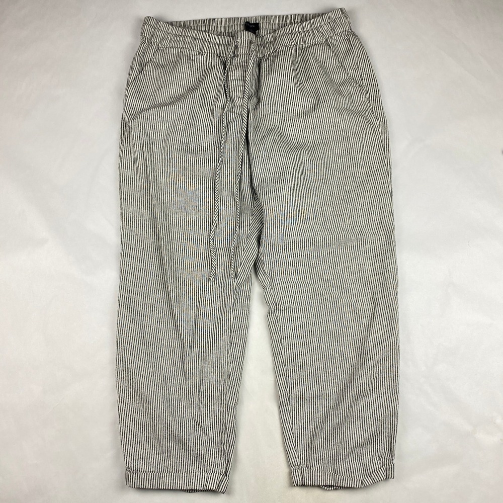 J. Crew Factory Striped Linen Blend Drawstring Waist Cropped Pants Women Size 14